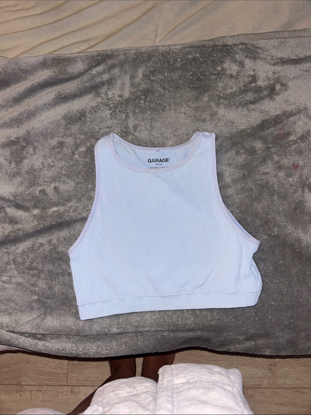 Garage Light Blue Ribbed Cropped Tank